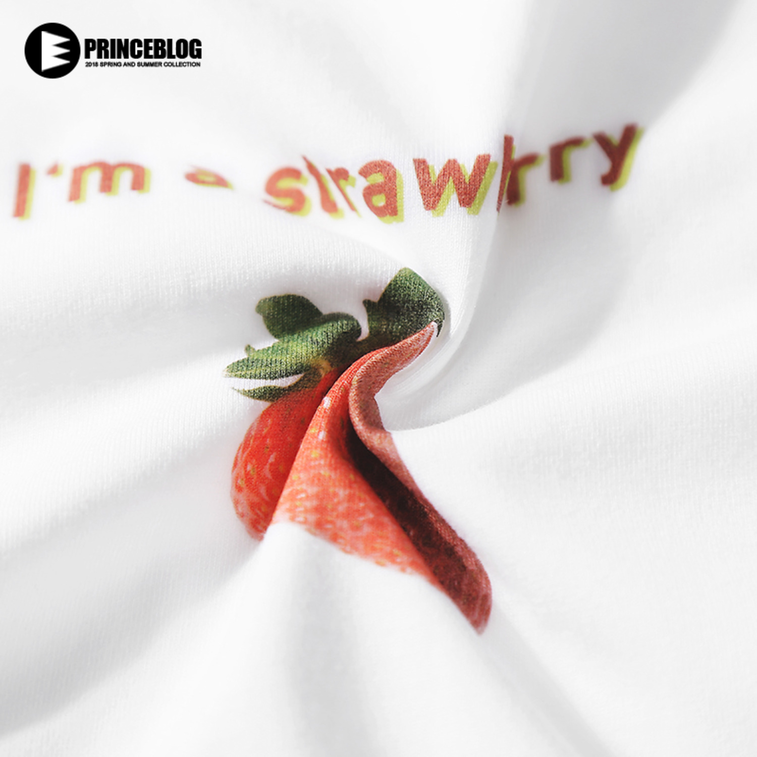 PrinceBlog潮牌 夏季草莓印花图案 圆领短袖t恤男女ulzzang情侣装-4