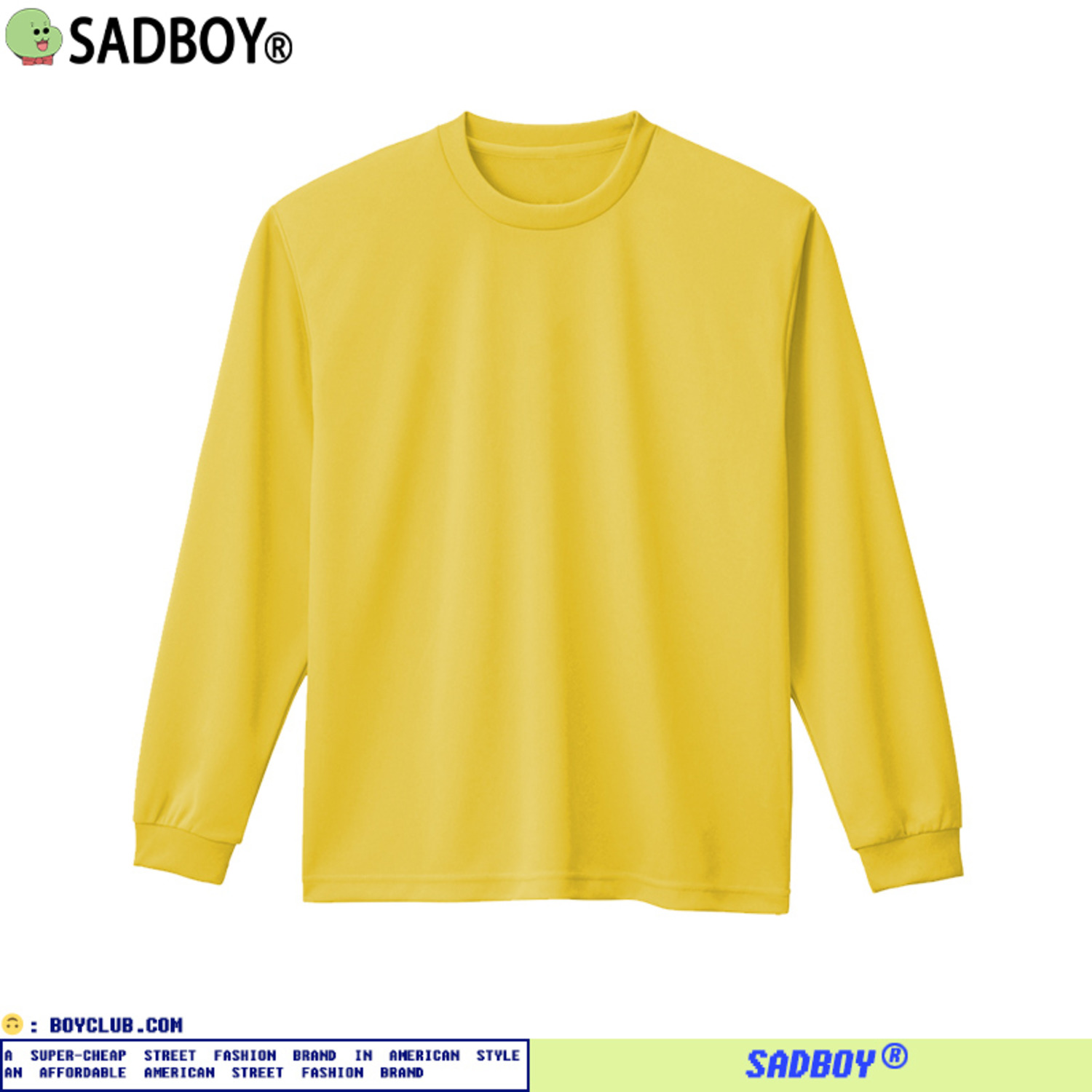 SadBoy2021新款潮青春黄色百搭纯色网眼运动圆领男女透气 长袖T恤-2