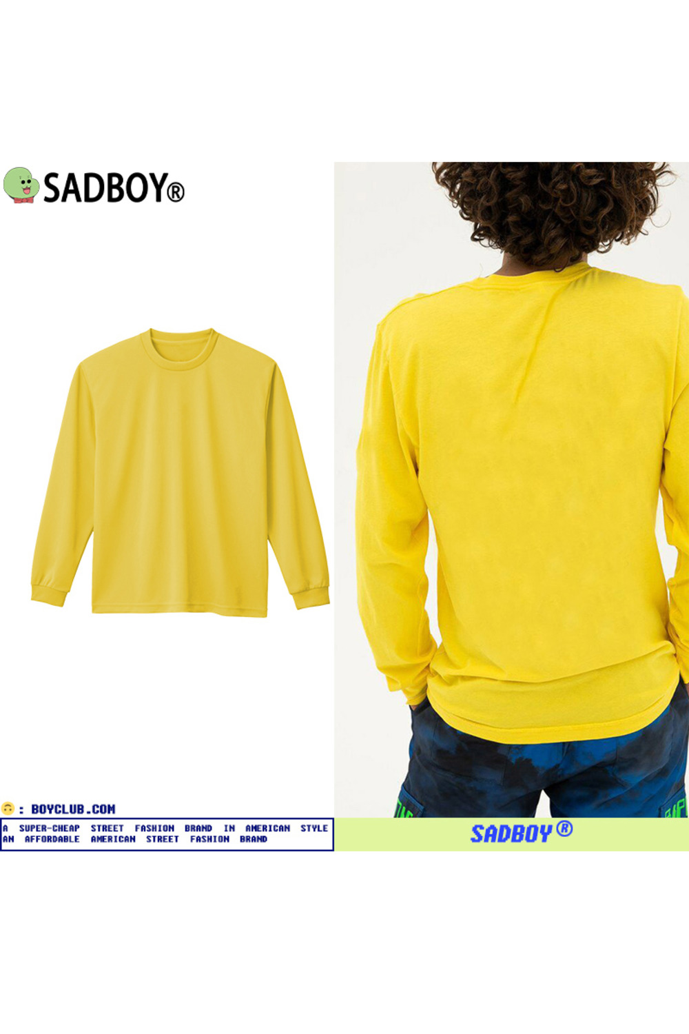 SadBoy2021新款潮青春黄色百搭纯色网眼运动圆领男女透气 长袖T恤-6