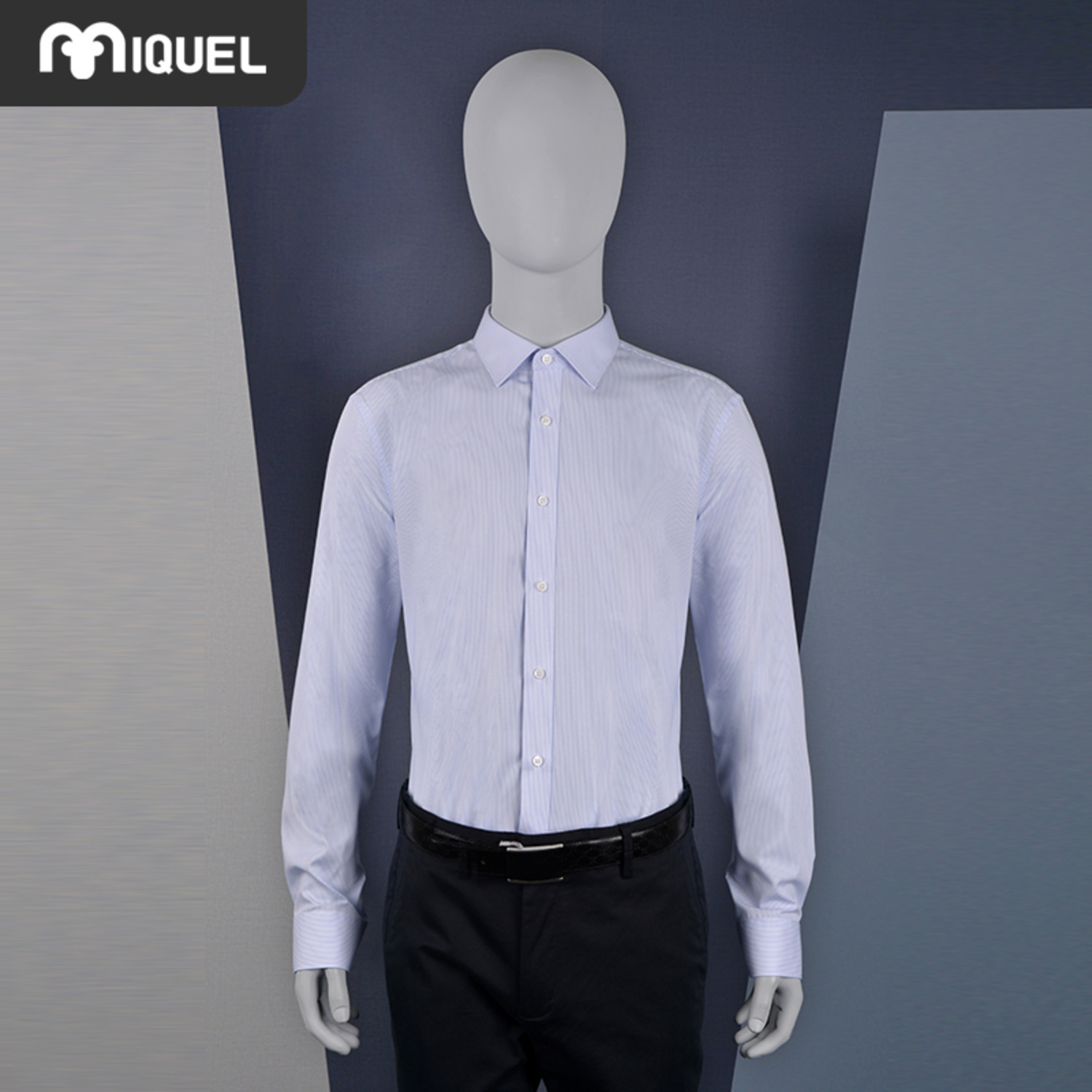 米盖尔/MIQUEL男士长袖衬衫商务正装方领条纹修身版衬衣男-3