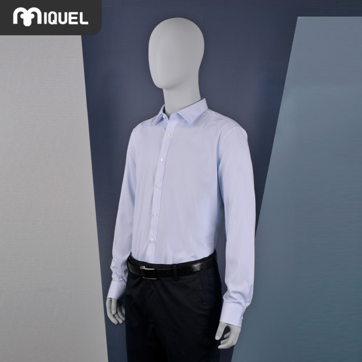 米盖尔/MIQUEL男士长袖衬衫商务正装方领条纹修身版衬衣男-2