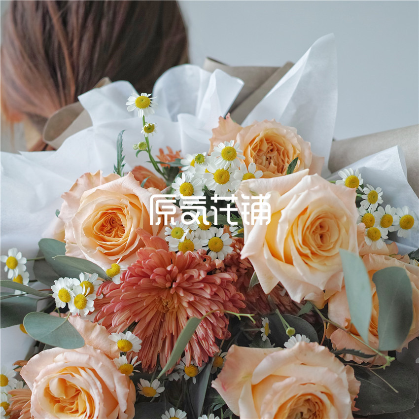 原气花铺-花店-上海-北京田园--微光玫瑰烟花菊洋甘菊混合花束-3