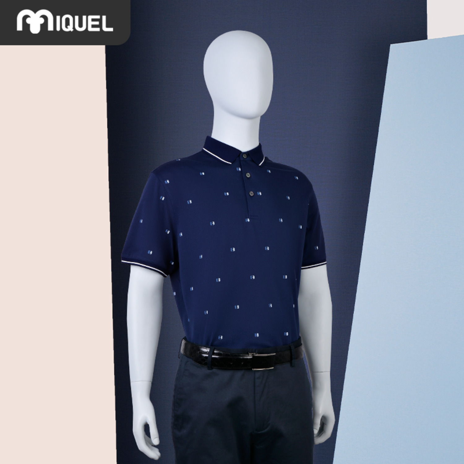 米盖尔MIQUEL/男士t恤短袖休闲Polo领三色logo图案修身短T恤衫男-2