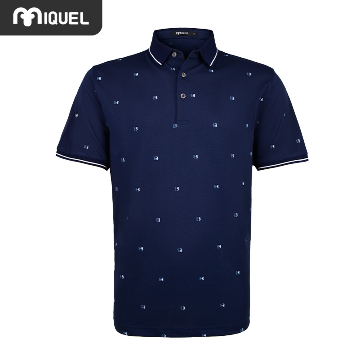米盖尔MIQUEL/男士t恤短袖休闲Polo领三色logo图案修身短T恤衫男