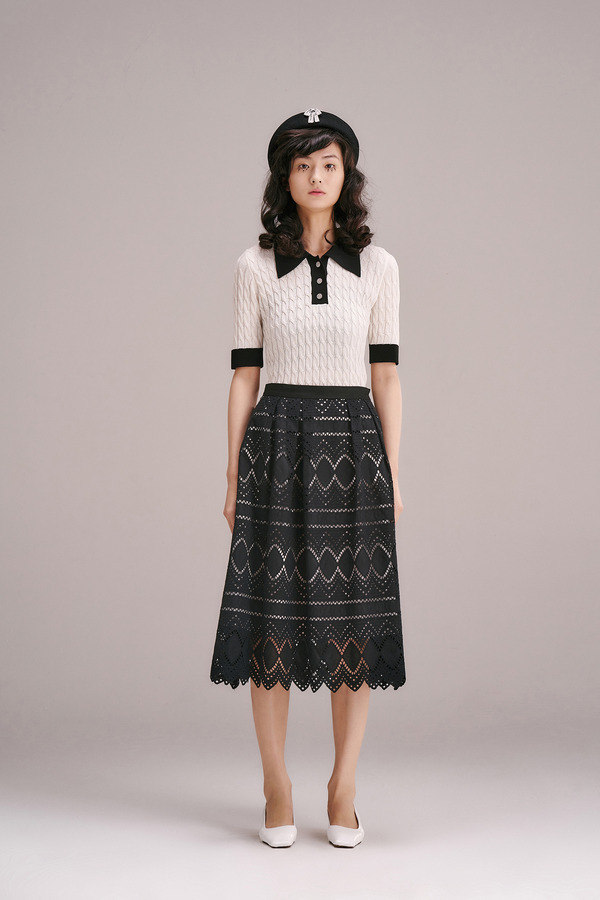 立体编织花纹POLO针织衫