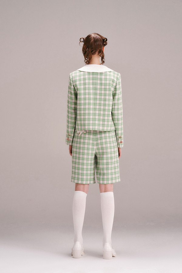 宝石扣编织格纹外套