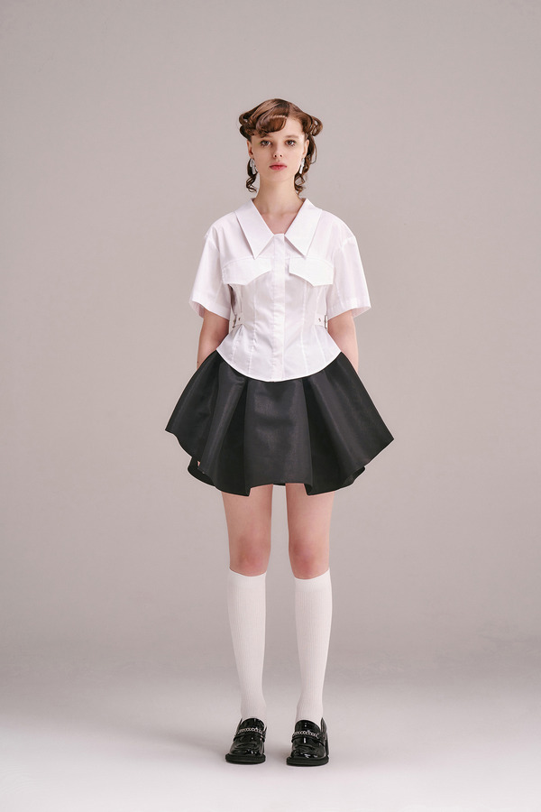 大翻领束腰衬衫