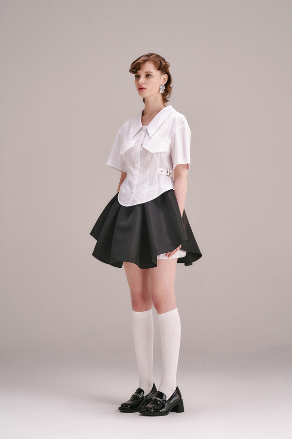 大翻领束腰衬衫