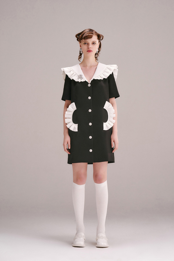 荷叶装饰连衣裙