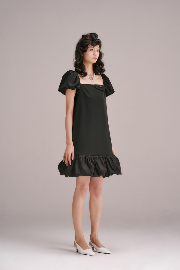 泡泡袖LOGO袋盖鱼尾连衣裙