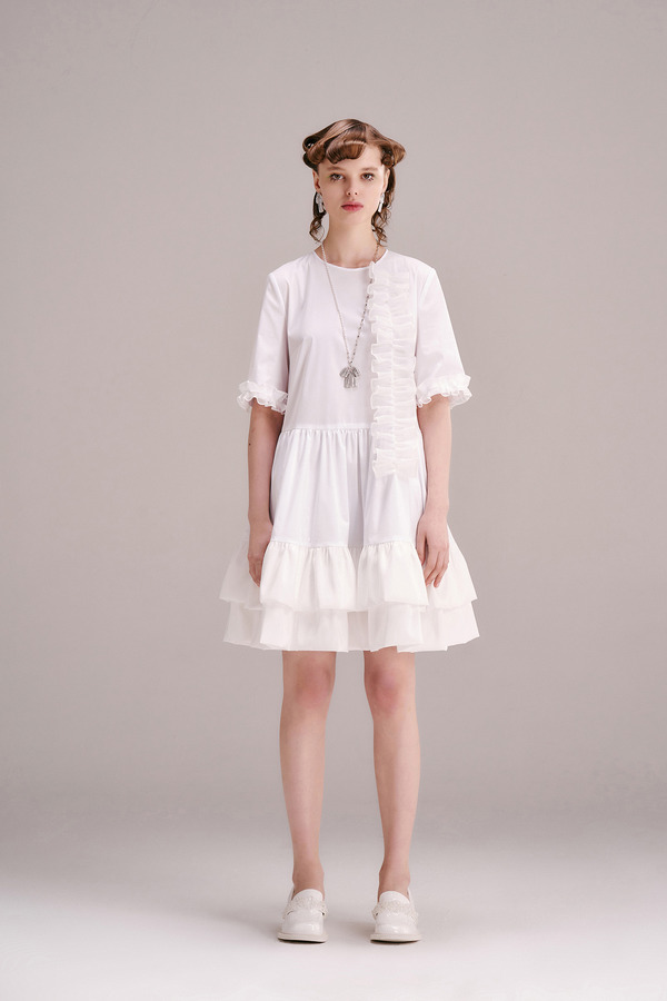 双层荷叶摆连衣裙