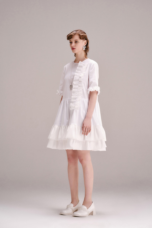 双层荷叶摆连衣裙