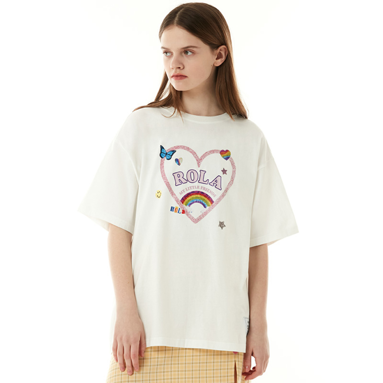 爱心形印花纯色短袖纯棉T恤-2