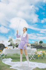 Ann teano 爱丽丝法式领梦幻紫钉珠泡泡袖衬衫 AT21SS-T044PL