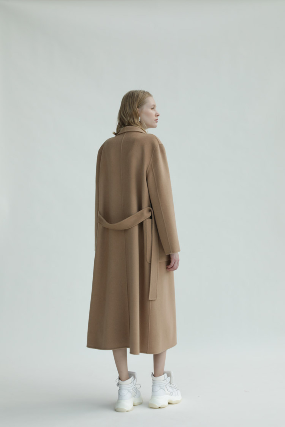 超细羊毛手工双面呢睡衣式系腰大衣-4