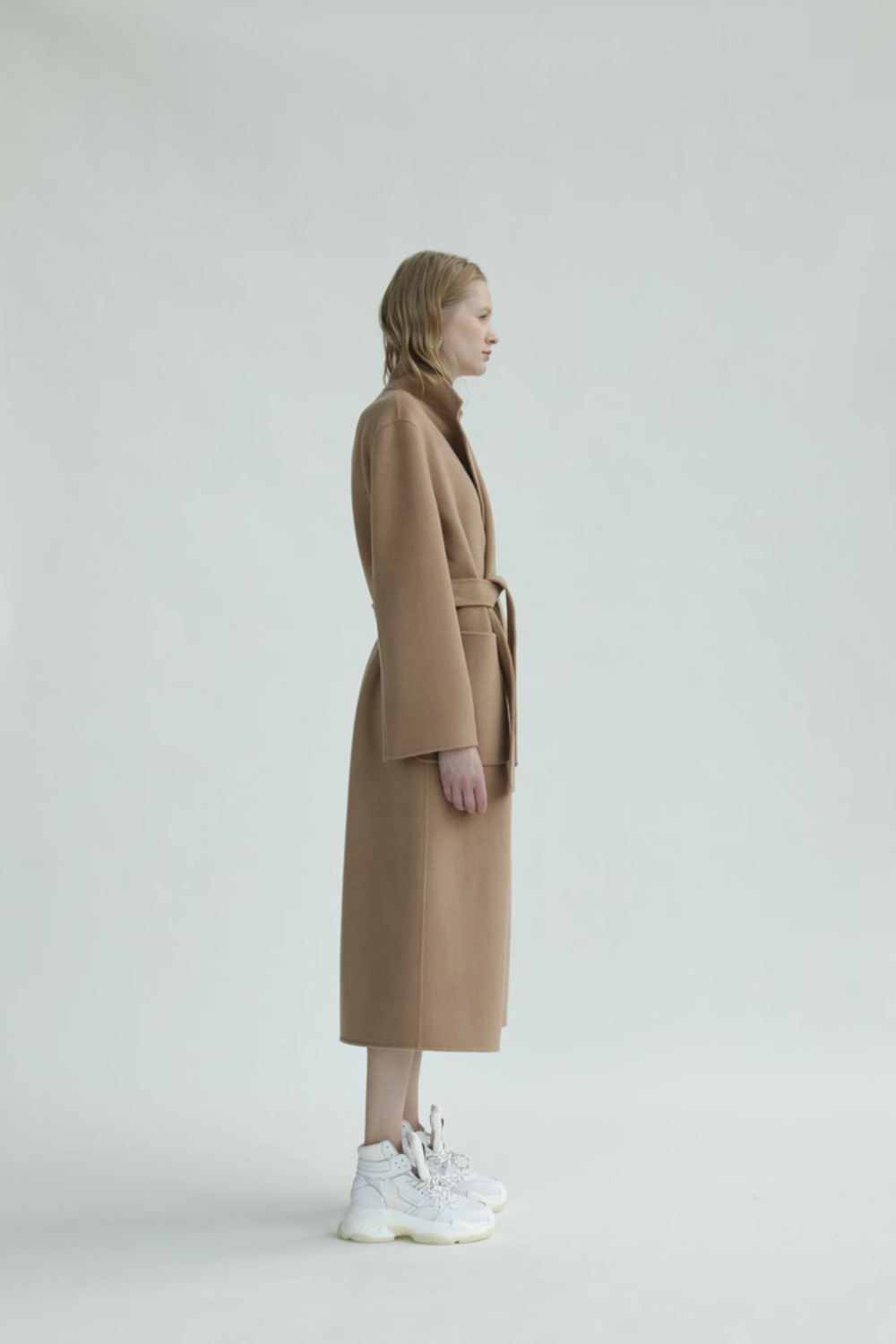 超细羊毛手工双面呢睡衣式系腰大衣-2