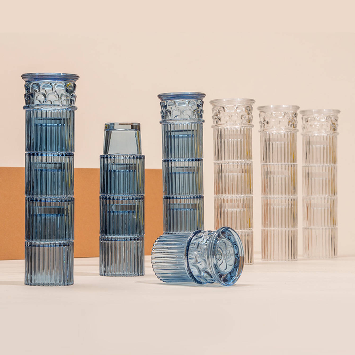 复古设计罗马柱玻璃水杯堆叠套装-2