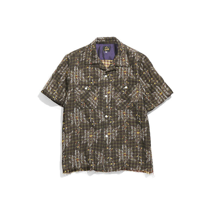 NEEDLES 21AW S/S CLASSIC SHIRT - W/CU/AC FLOWER/PLAID JQ.