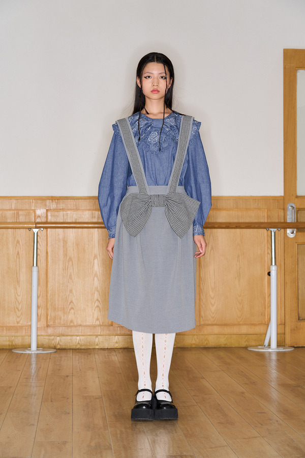 蝴蝶结装饰可拆卸背带裙