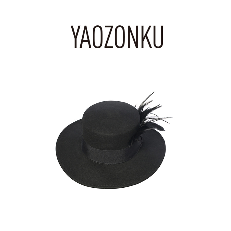 羽毛平顶宽檐礼帽