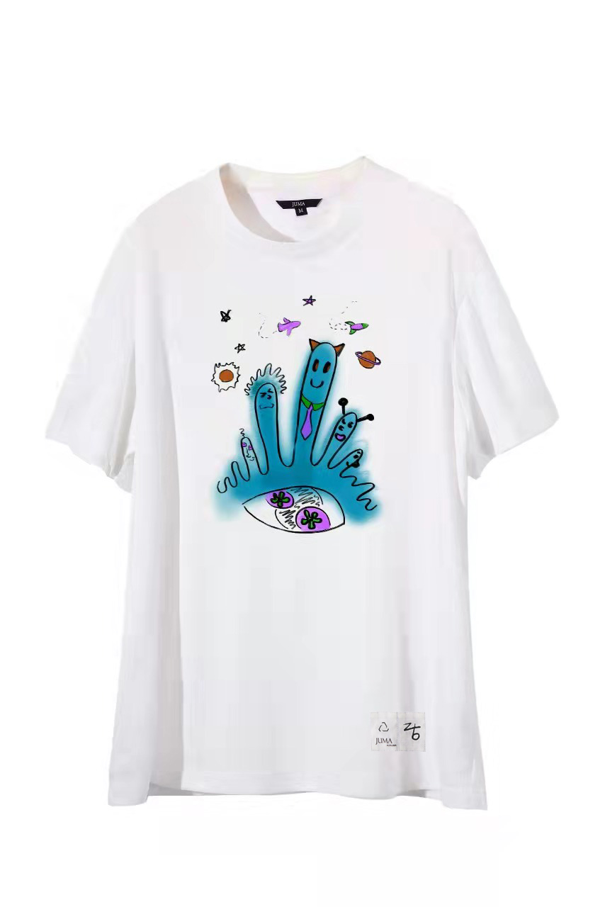 Z+B手指印花T恤 - 4个回收水瓶 - 白色｜Z+B Fingers Print T-Shirt - 4 Recycled Water Bottles - White