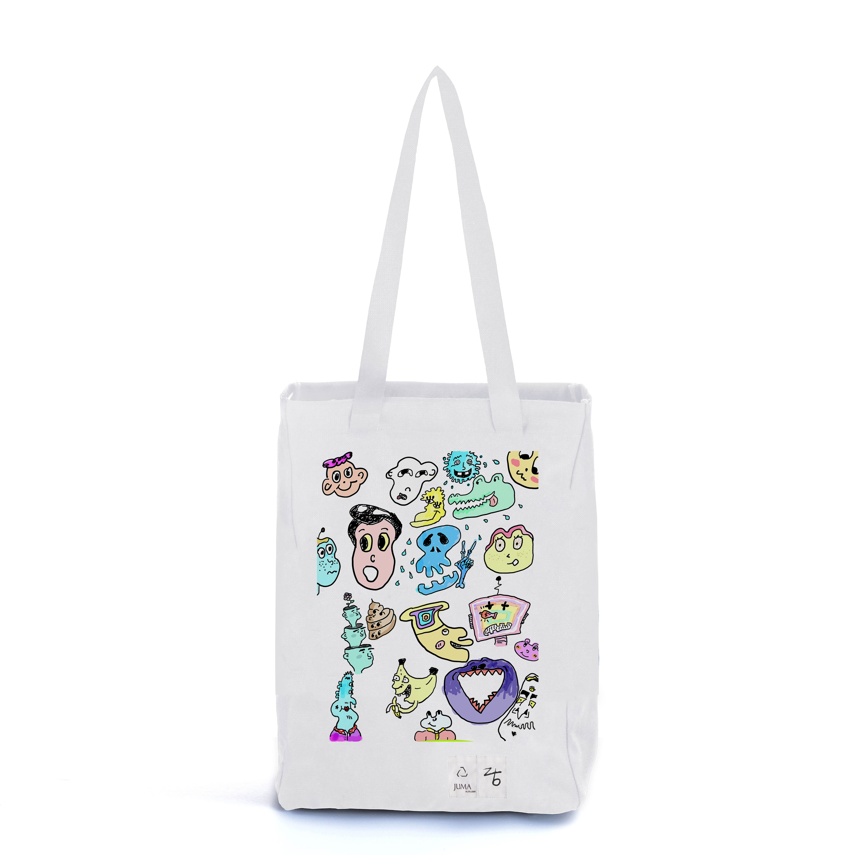 Z+B Aqua厨房印花中号托特包 - 可循环面料 - 白色｜Z+B Aqua Kitchen Print Tote Bag Mid Size - Up cycled Fabric - White