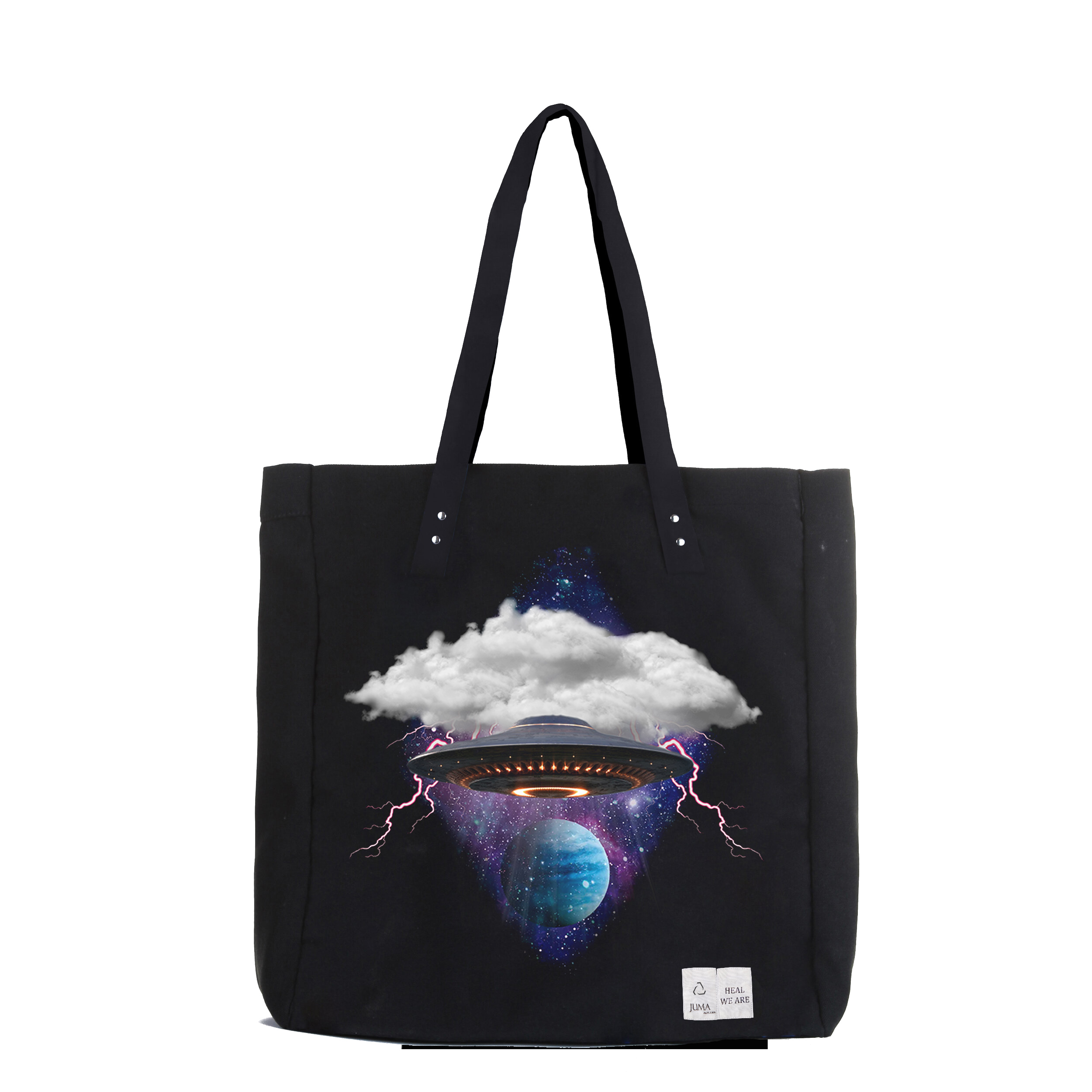 Heal We Are UFO印花手提袋 - 3回收水瓶 - 黑色｜Heal We Are UFO Print Tote Bag - 3 Recycled Water Bottles - Black