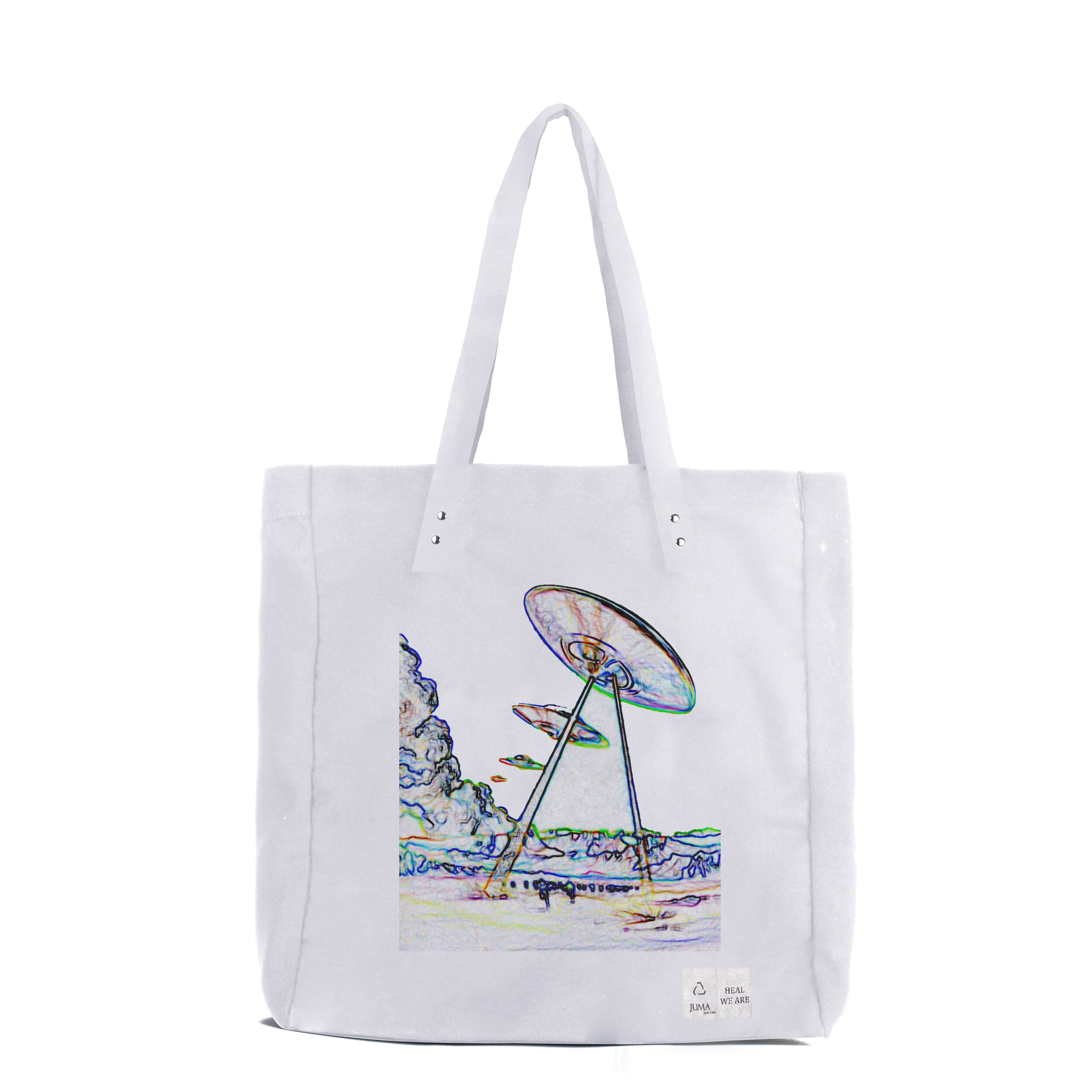 Heal We Are UFO 印花手提袋 - 3回收水瓶 - 白色｜Heal We Are UFO Print Tote Bag - 3 Recycled Water Bottles - White