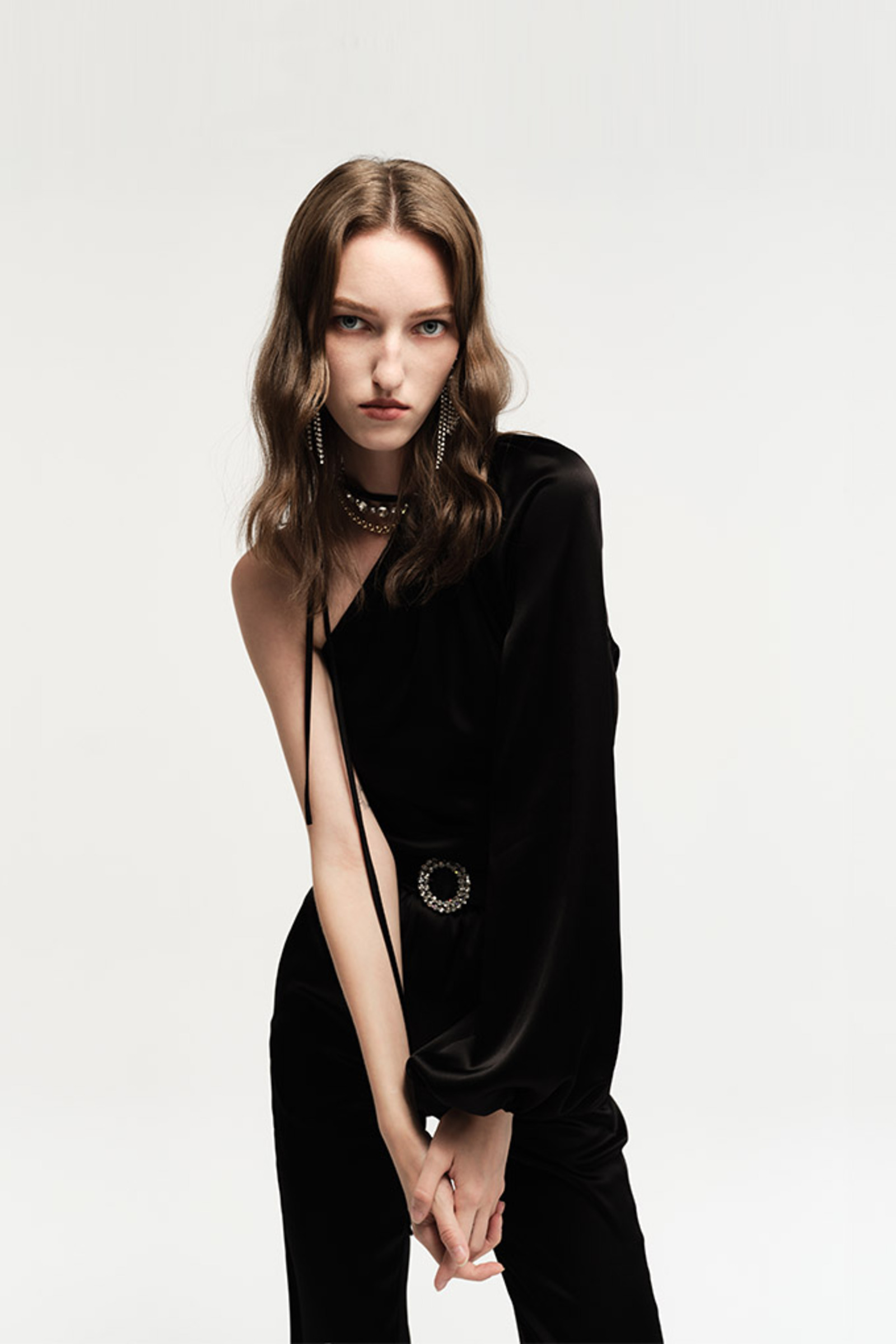 缎面单肩上衣-2