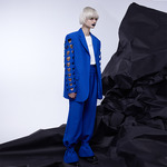 PANTTERFLY2021秋款镂空蓝色西装套装女设计感小众原创职业装女士
