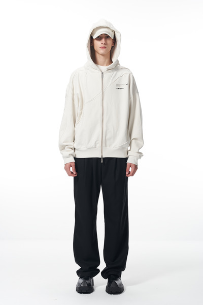 ATTEMPT SS22 曲线毛边分割连帽卫衣