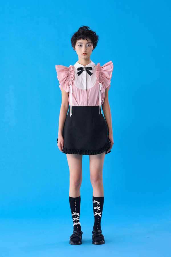 A摆荷叶边高腰裤裙