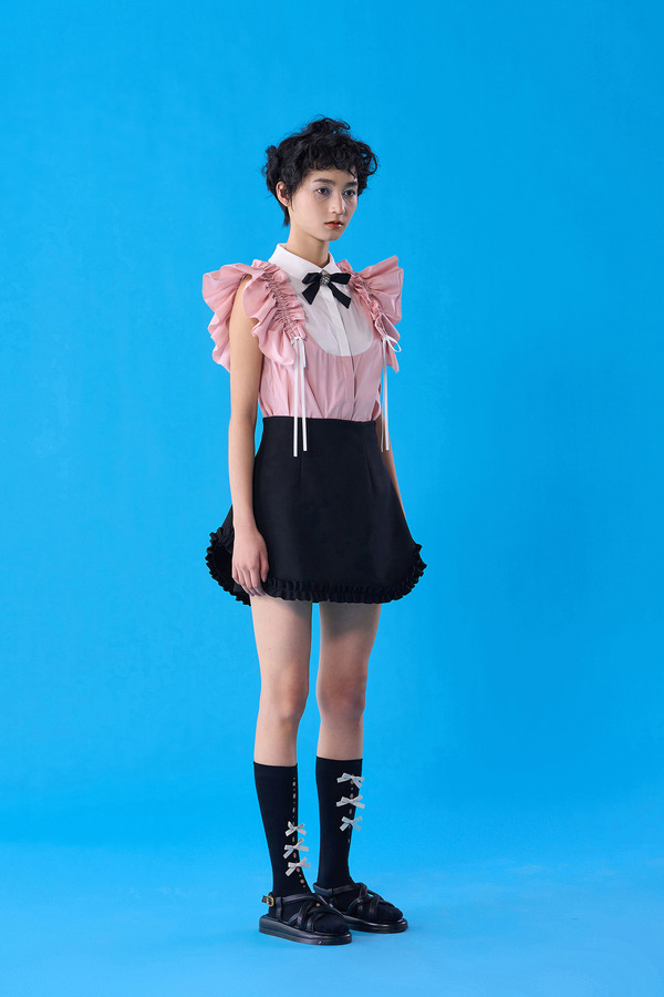 A摆荷叶边高腰裤裙