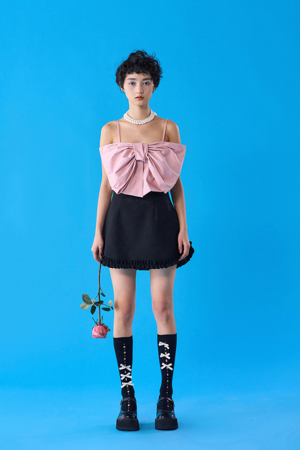 蝴蝶叶造型松紧吊带背心