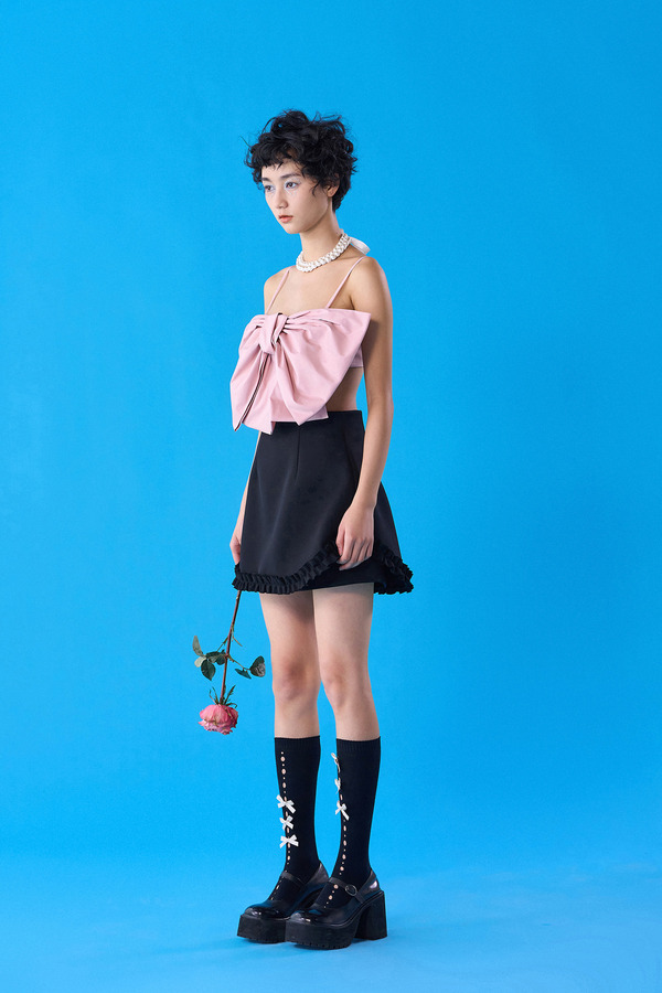 蝴蝶叶造型松紧吊带背心