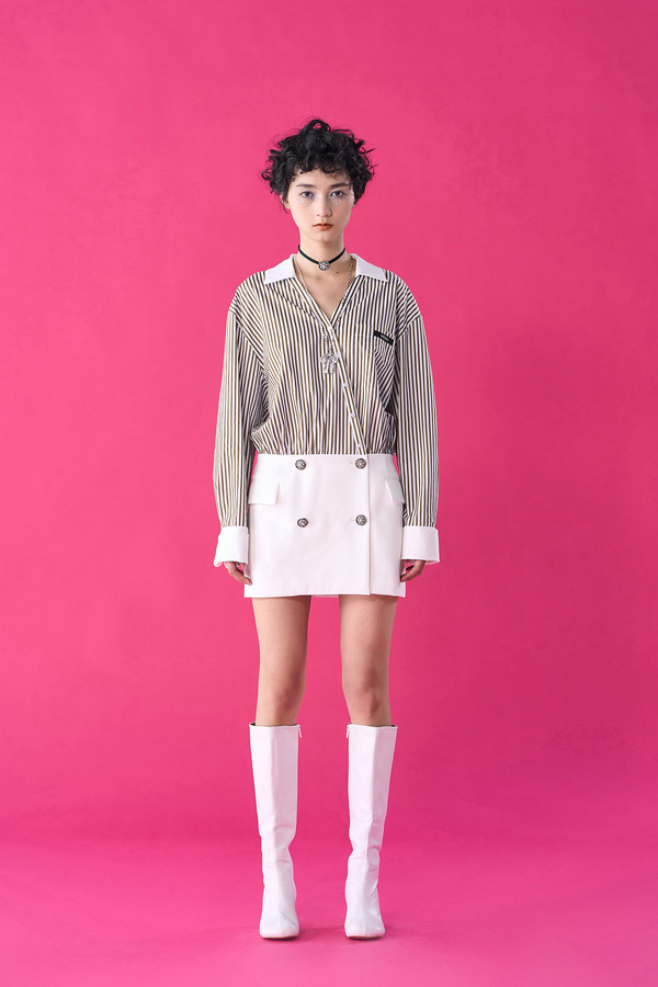 斜门襟衬衫拼接连衣裙