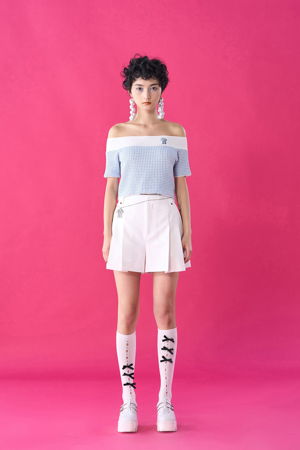 一字露肩针织上衣