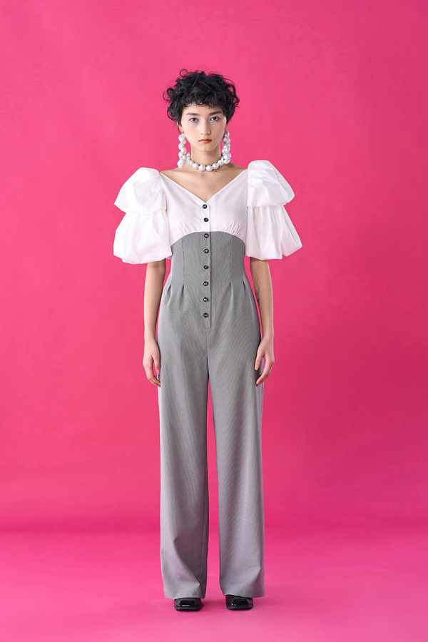 泡泡袖衬衫连体裤