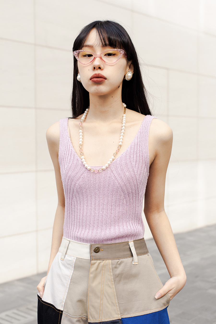 vintage 70s knitwear 70年代复古水晶玫瑰色针织吊带上衣-3