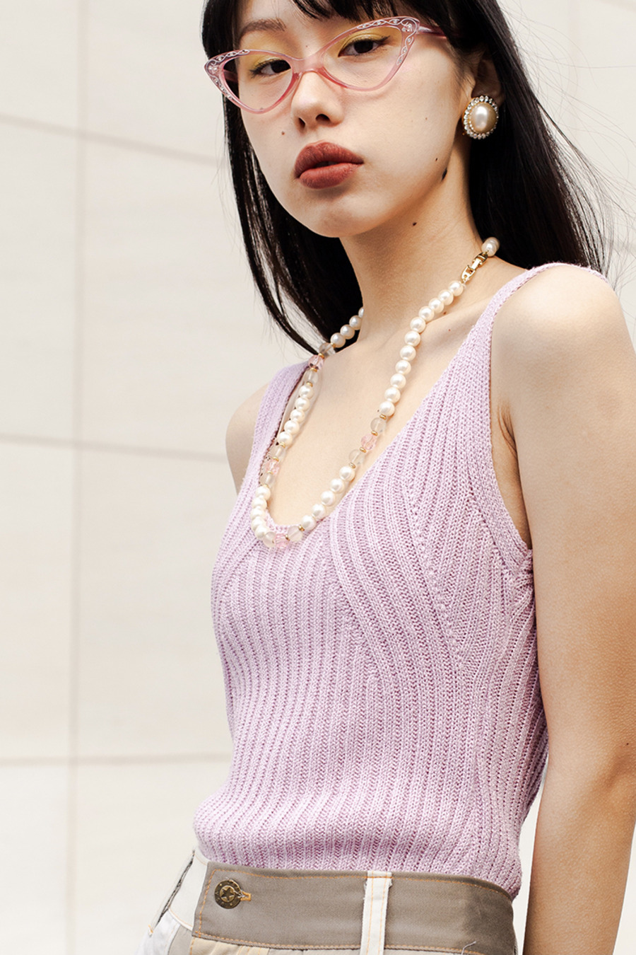 vintage 70s knitwear 70年代复古水晶玫瑰色针织吊带上衣-2