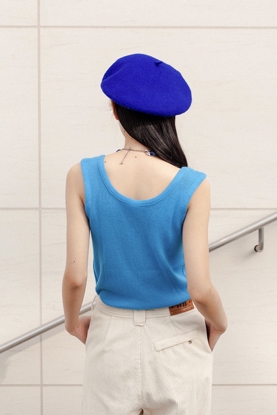 vintage 70s knitwear 70年代复古靛青色针织吊带上衣-4