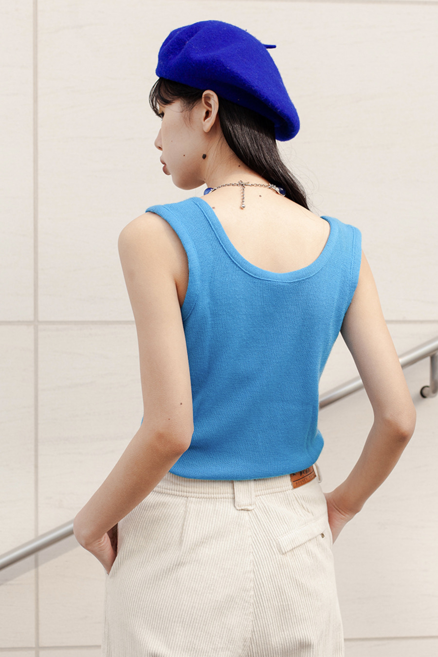 vintage 70s knitwear 70年代复古靛青色针织吊带上衣-3