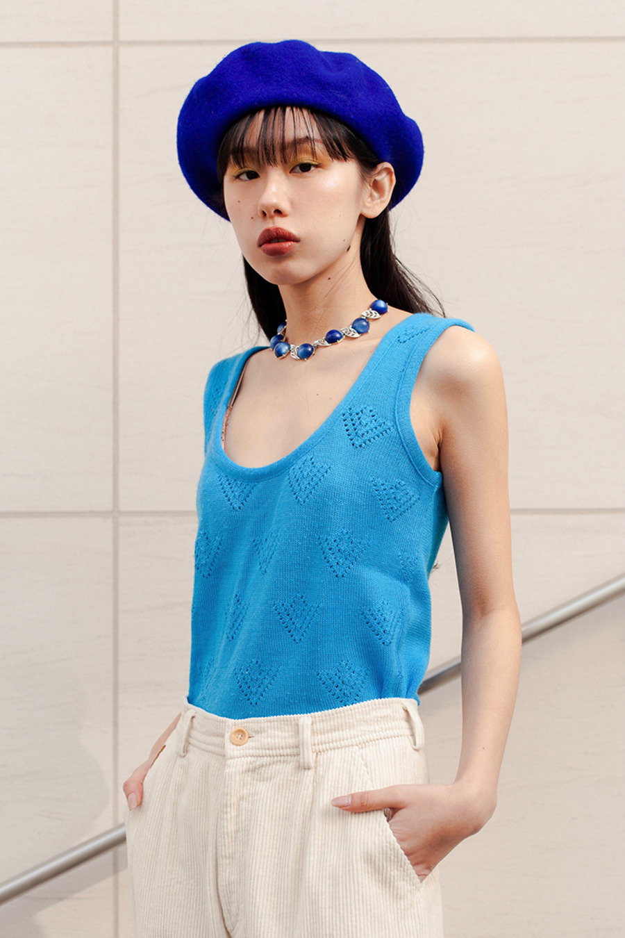 vintage 70s knitwear 70年代复古靛青色针织吊带上衣-2