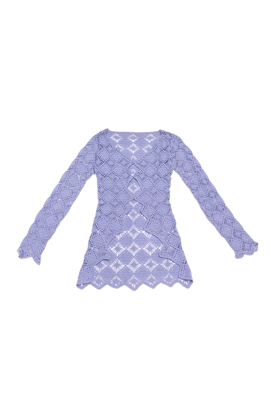 vintage 70s knit cardigan 70年代复古闪蝶紫色花型镂空针织开衫-10