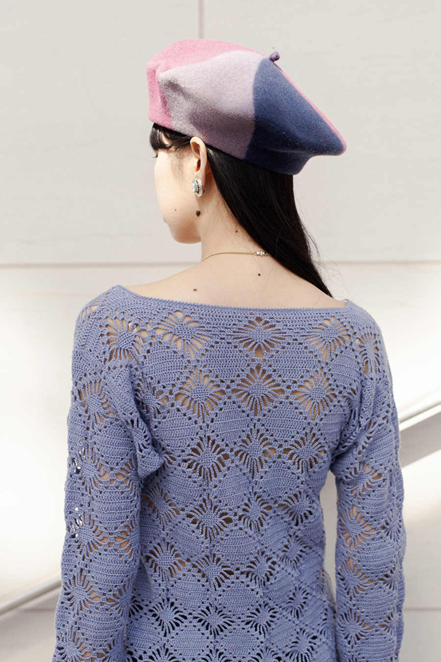 vintage 70s knit cardigan 70年代复古闪蝶紫色花型镂空针织开衫-8