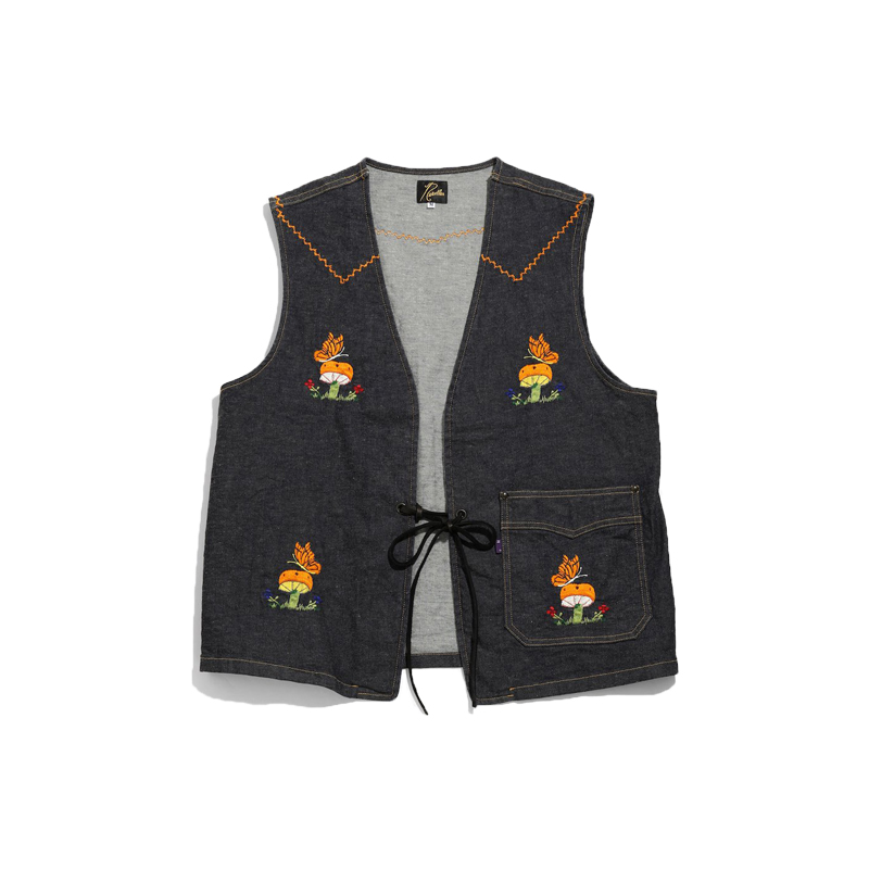 NEEDLES 22SS P&M Emb. Vest - 10.5oz C/L/PU Denim