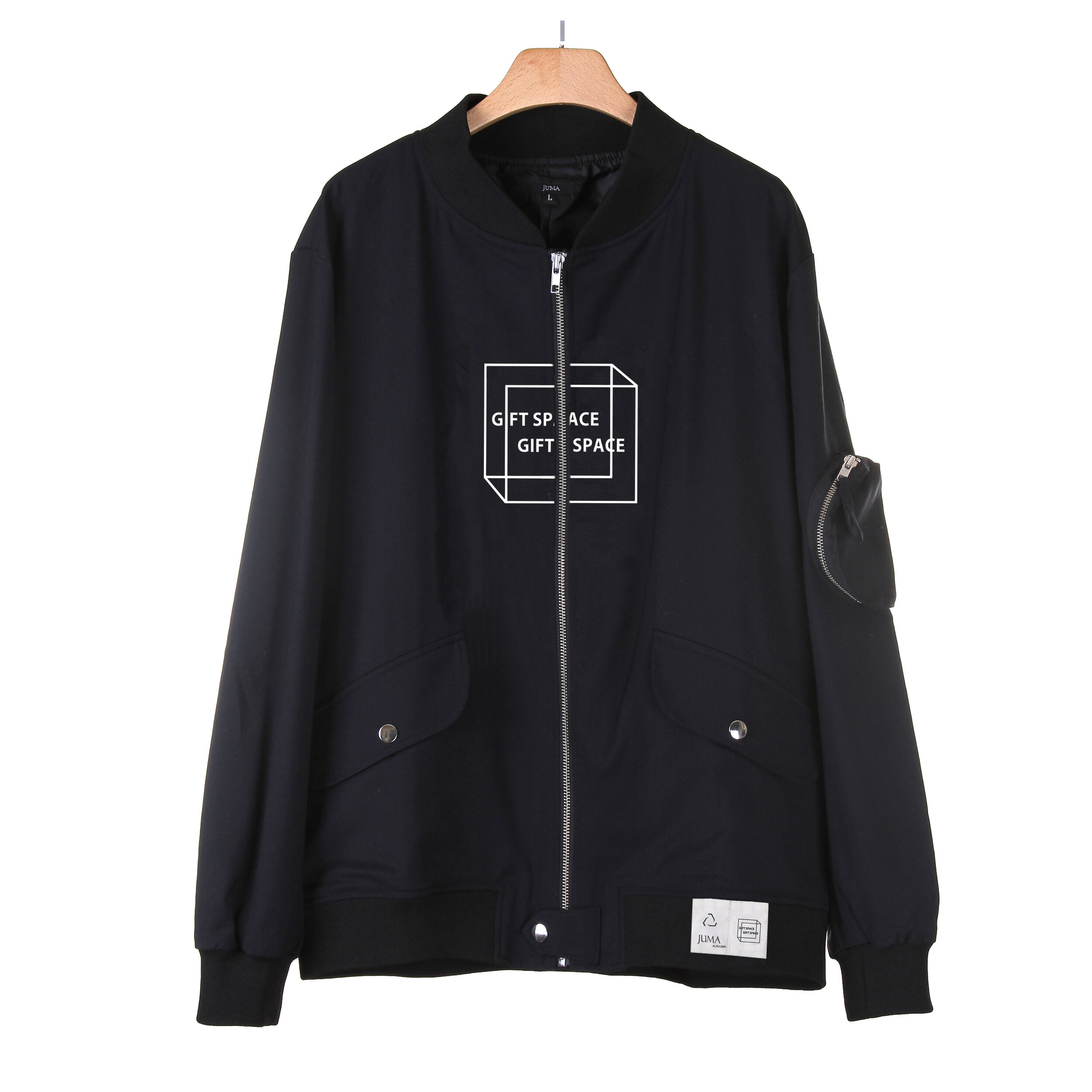 Gift Space 棒球服夹克-8个回收水瓶-黑色｜Gift Space Zip up Bomber Jacket - 8 Recycled Water Bottles - Black