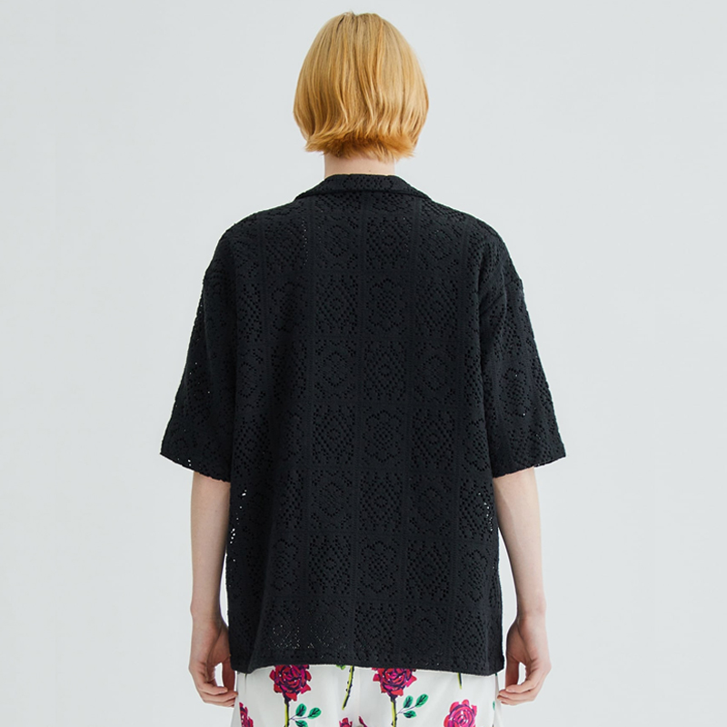 Sasquatchfabrix.22SS KNIT LACE OPEN COLLAR H/S SHIRT