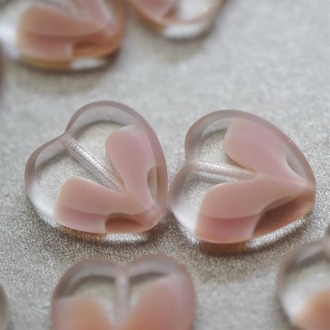 少女温柔粉夹心透明爱心捷克琉璃玻璃珠 15MM