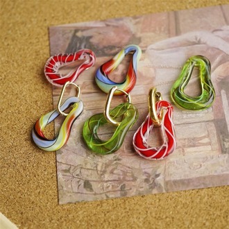 超复古异形水滴圈圈INS热款欧洲中古琉璃